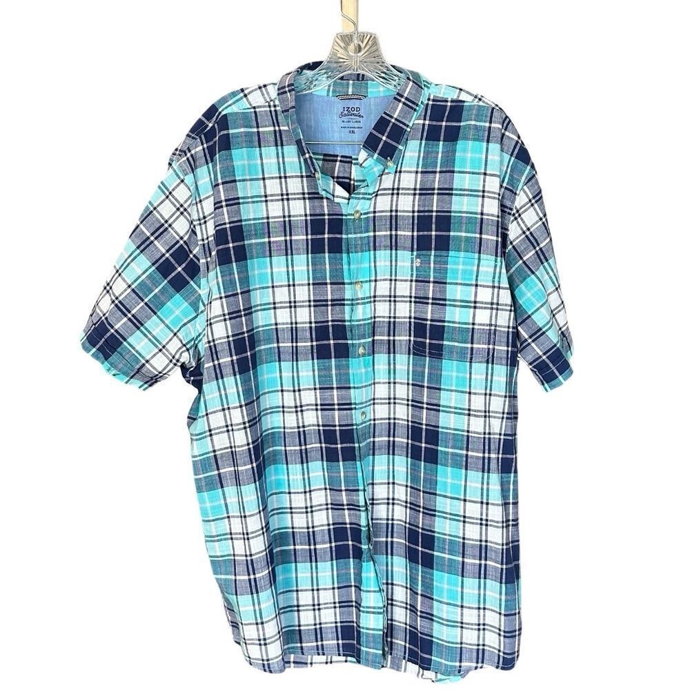 IZOD Mens Saltwater Relaxed Classics Short Sleeve Button-Down Blues/White XXL